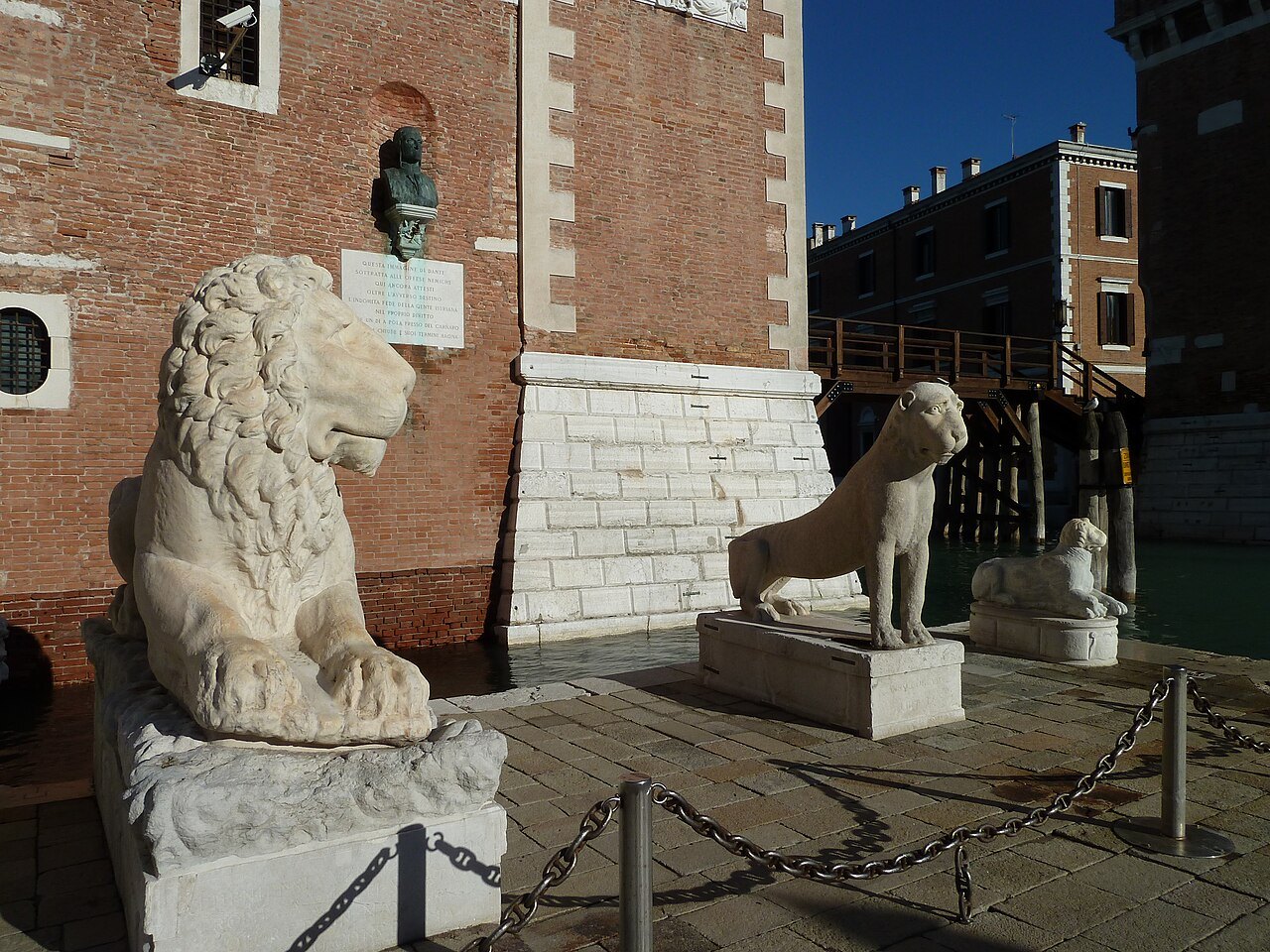 Ancient stone lions guarding the Arsenale's land gate