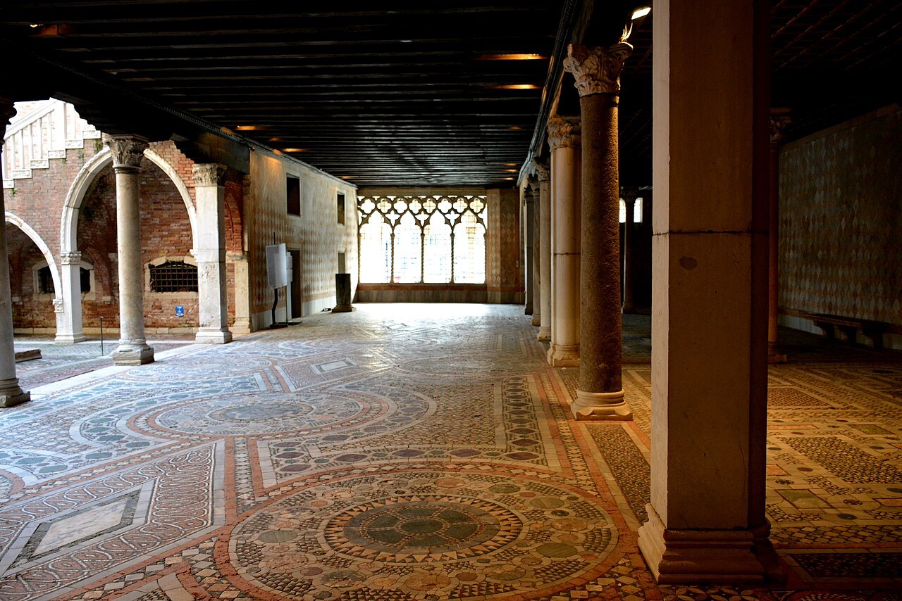 The ground-floor hall of the Ca' d'Oro, its floor a patterned mosaic