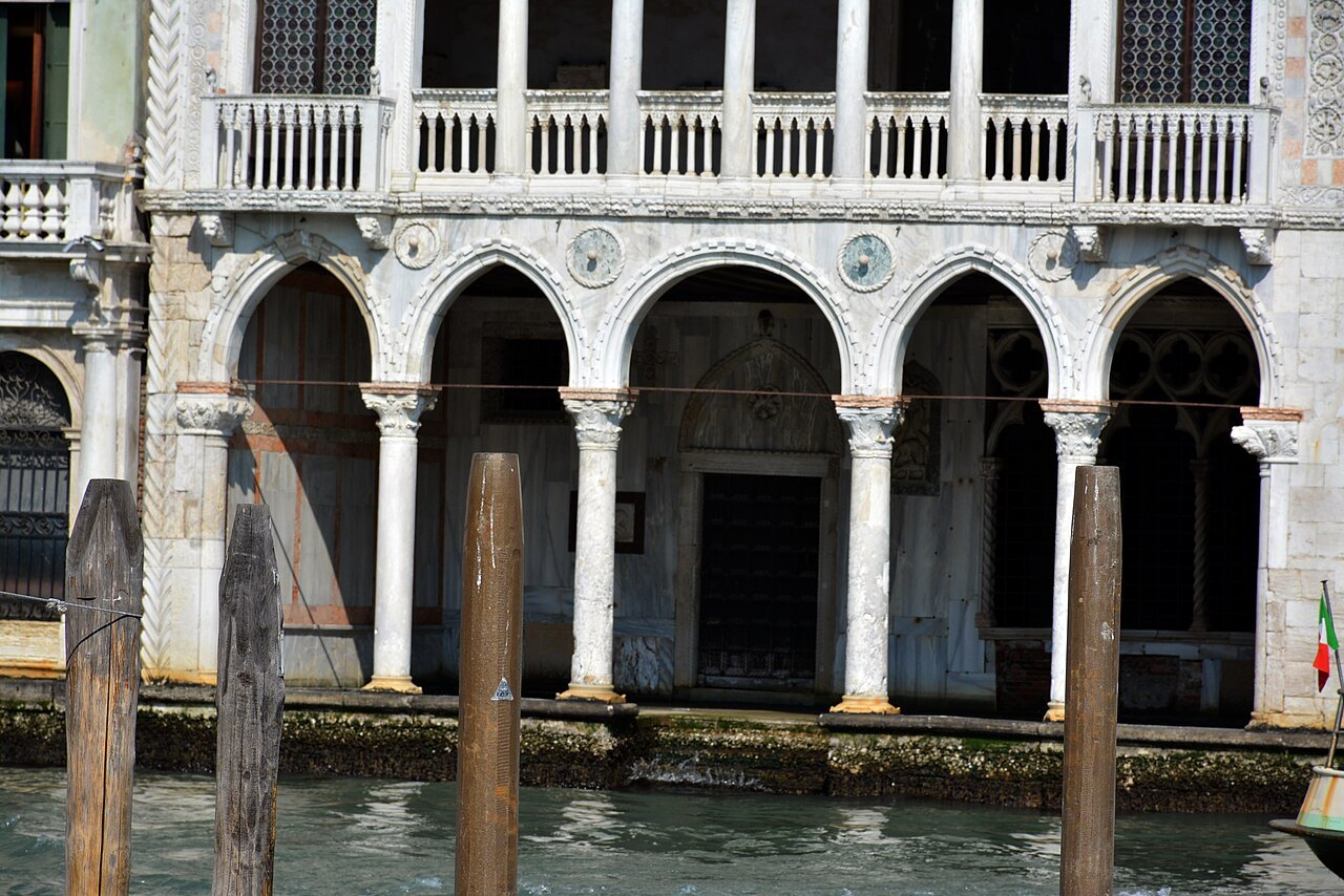 The water-level portico of the Ca' d'Oro, behind its mooring poles