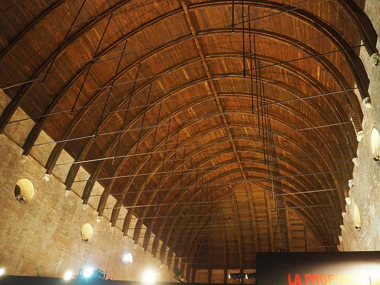 The great wooden vault of the Basilica Palladiana's hall in Vicenza