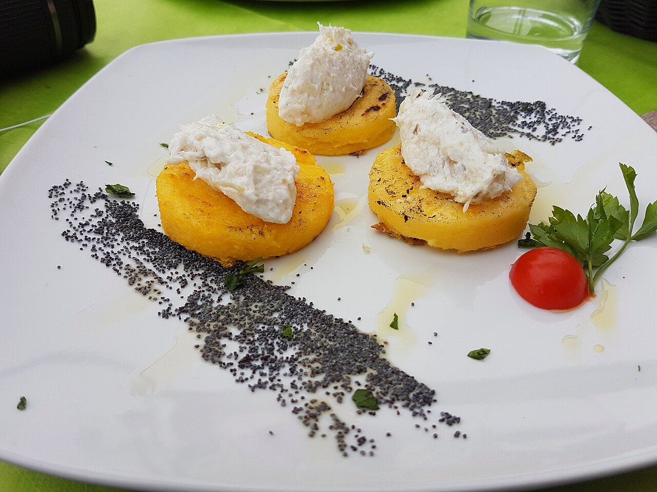 Baccalà mantecato on grilled polenta