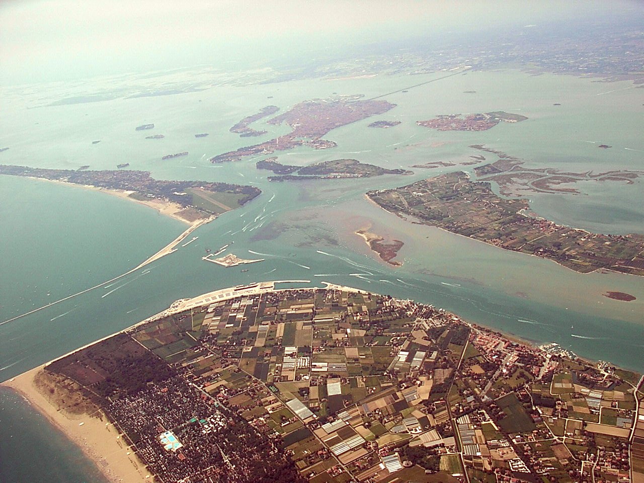 The Lido inlet and the islands of the lagoon from the air