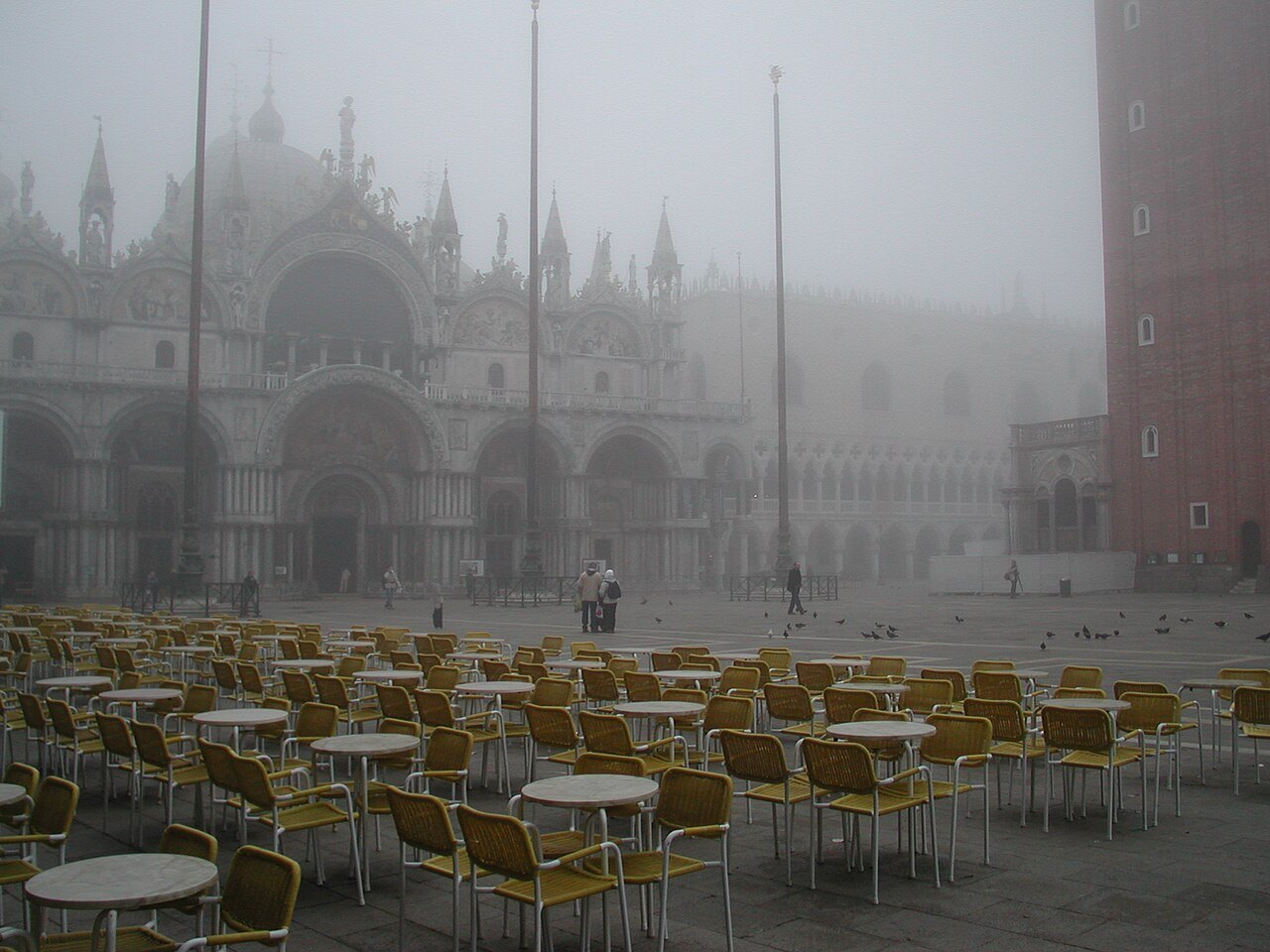 Piazza San Marco and the basilica in winter fog