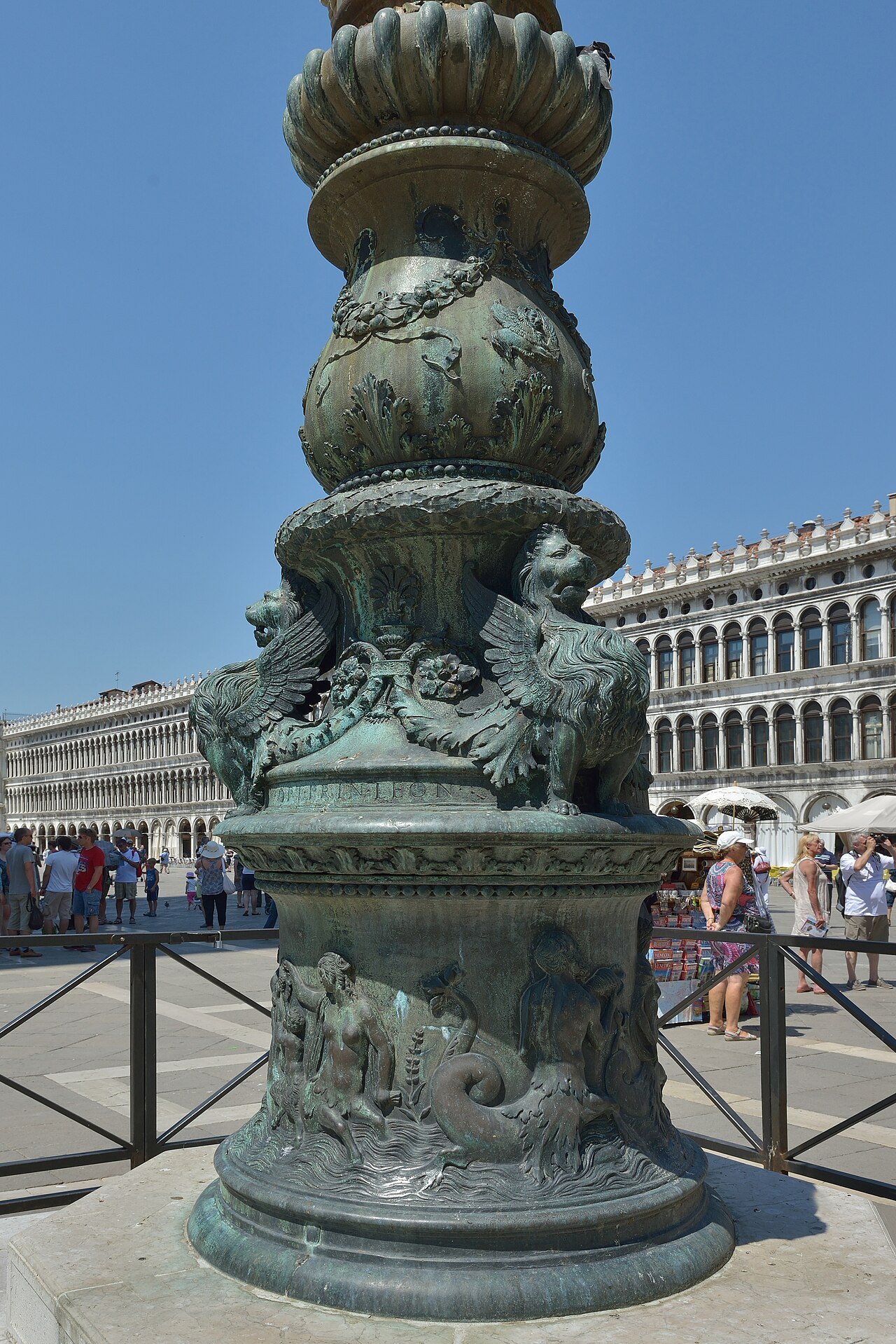The bronze base of a flagpole in Piazza San Marco