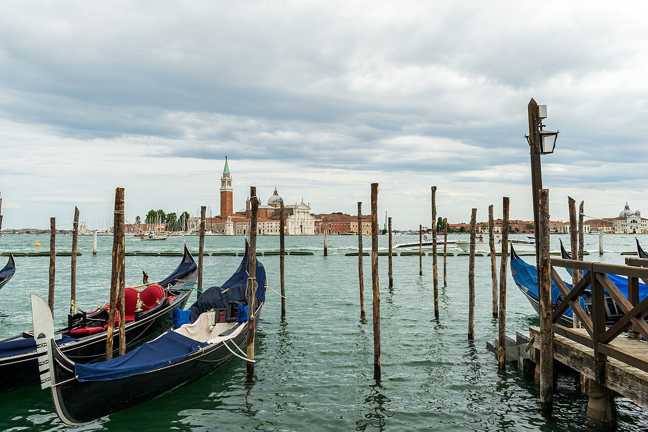 Gondolas at their poles, San Giorgio beyond
