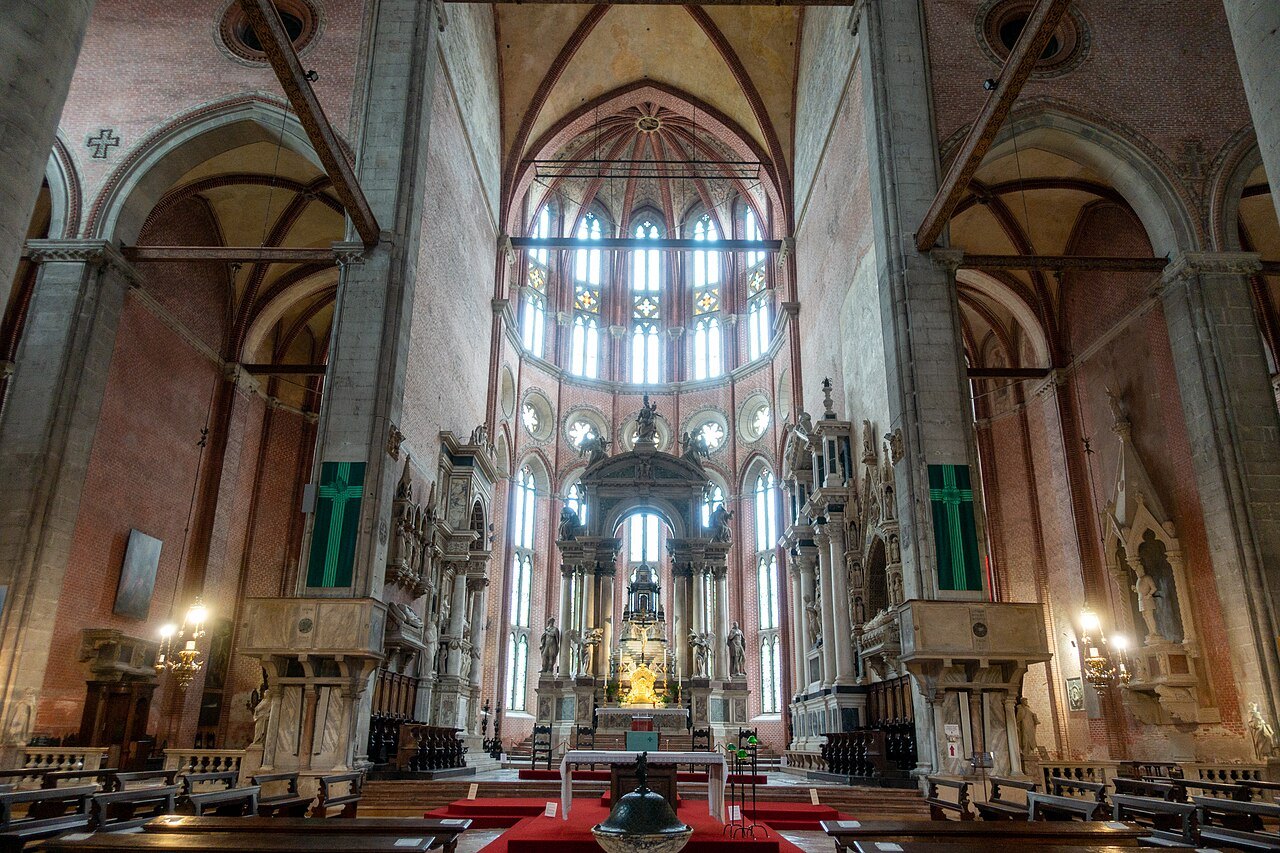 The long Gothic nave of Santi Giovanni e Paolo toward the high altar