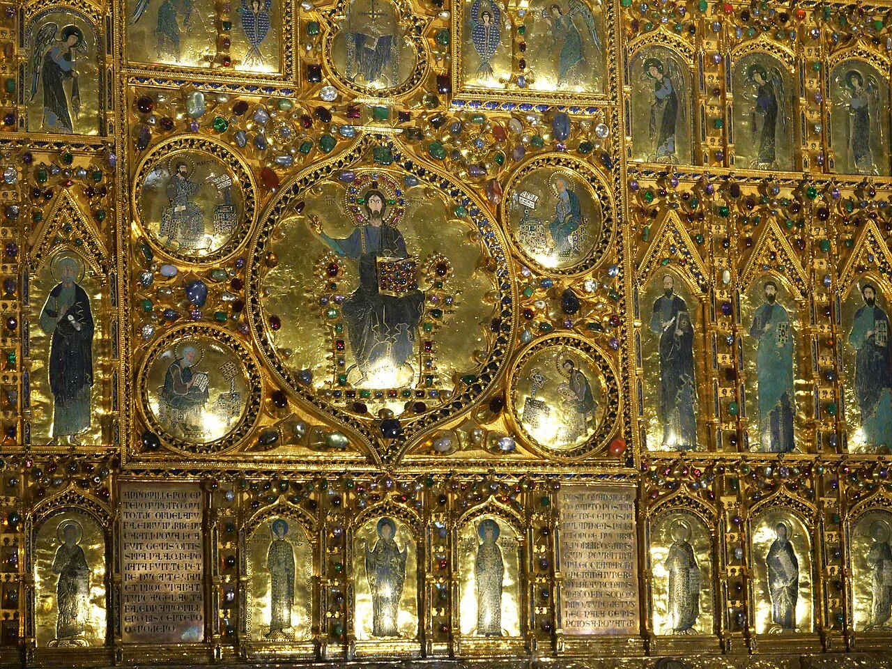 A detail of the Pala d'Oro, its enamels set in gold