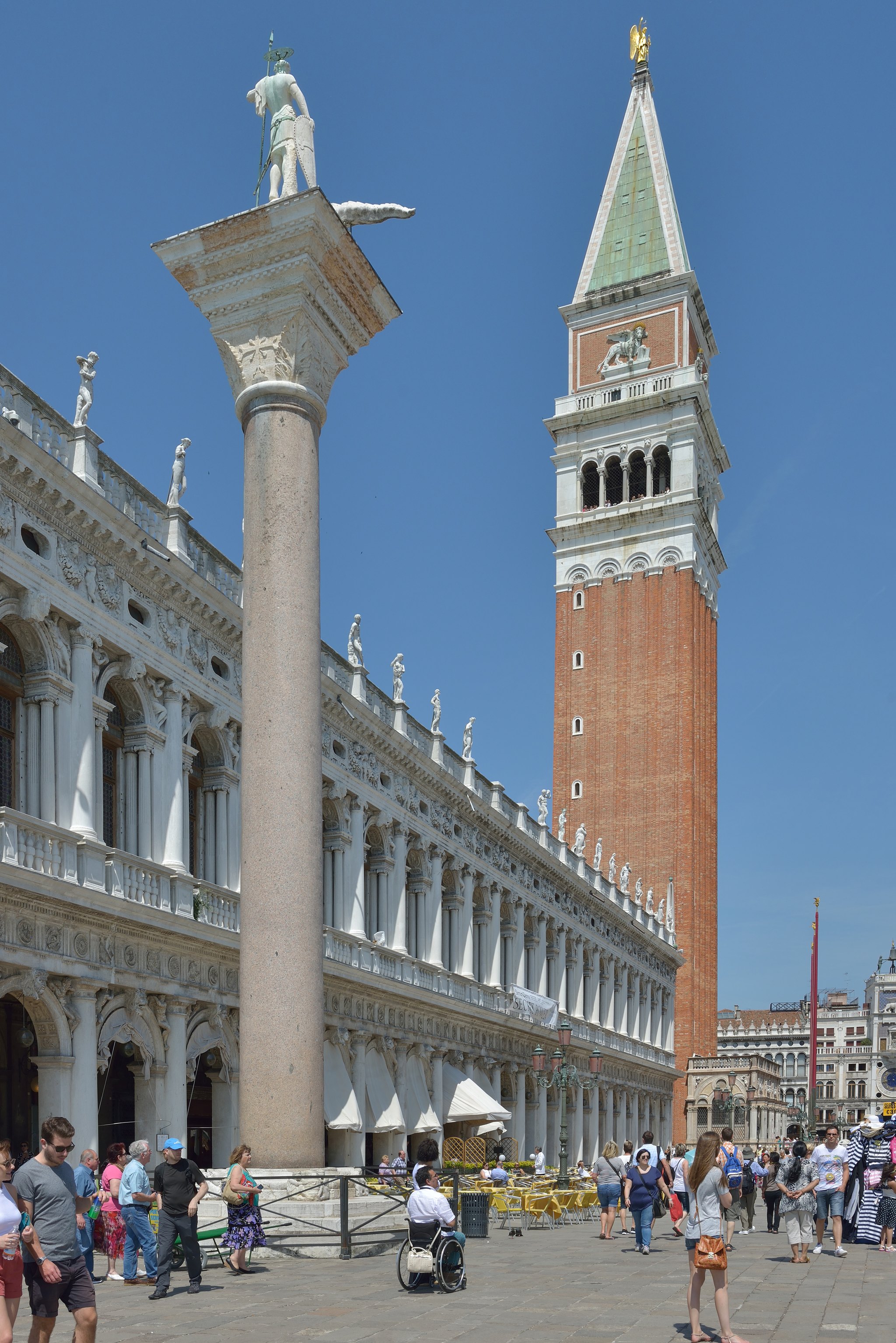 The Campanile seen from the Piazzetta beside the columns and the Marciana library