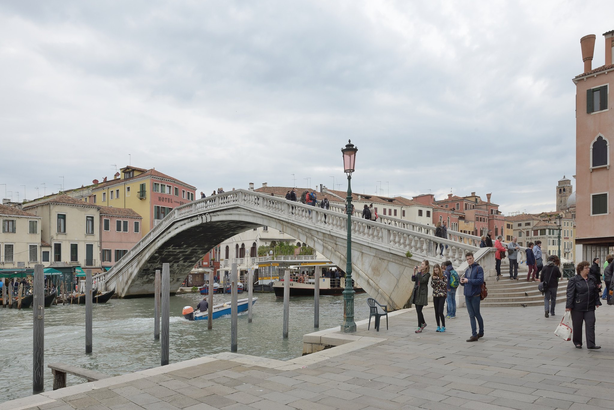 The Ponte degli Scalzi, the pale stone arch over the Grand Canal near the station