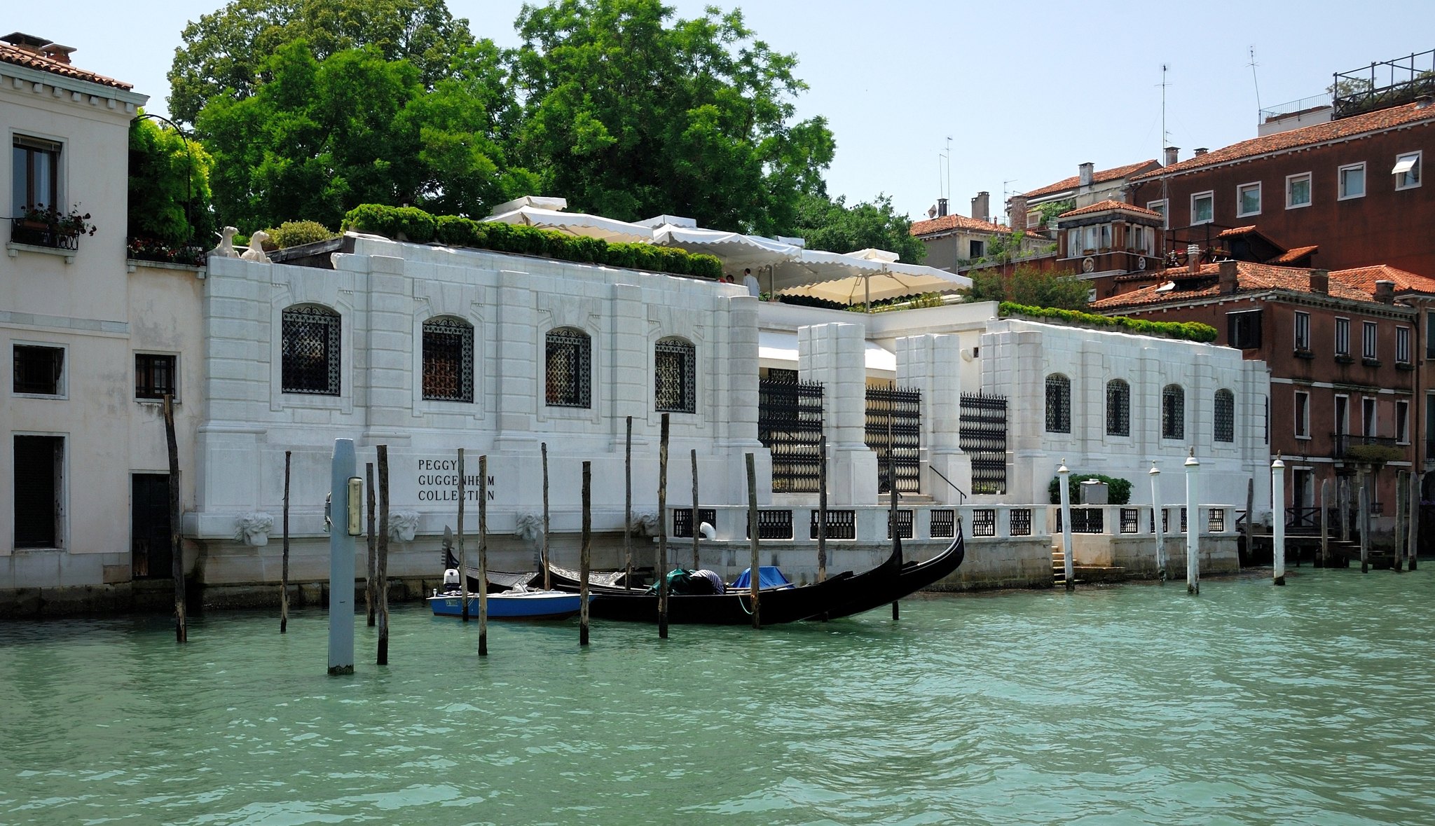 The Peggy Guggenheim's single-storey palazzo seen from the Grand Canal in daylight